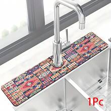 1 pieza Alfombrilla para grifo con estampado bohemio, de poliéster duradero, de secado rápido, fácil de limpiar, adecuada para cocina y baño, fácil de instalar, decoración diaria, regalo, alfombrilla de baño, alfombrilla de grifo duradera, accesorio para grifo - Multicolor - Ver 14