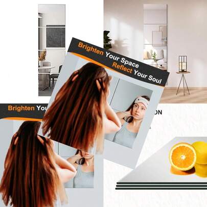 Glass Full Length Wall Mirror Tiles 14'' X 12'' 4PCS Frameless Body Tiles For Bedroom Mounted Home Gym Door