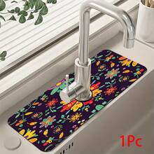 1 pieza Cubierta de grifo con estampado floral, de poliéster duradero, de secado rápido, fácil de limpiar, adecuado para cocina y baño, fácil instalación, decoración diaria, regalo, alfombra de baño, alfombrilla de grifo duradera, accesorio de grifo - Multicolor - Ver 12