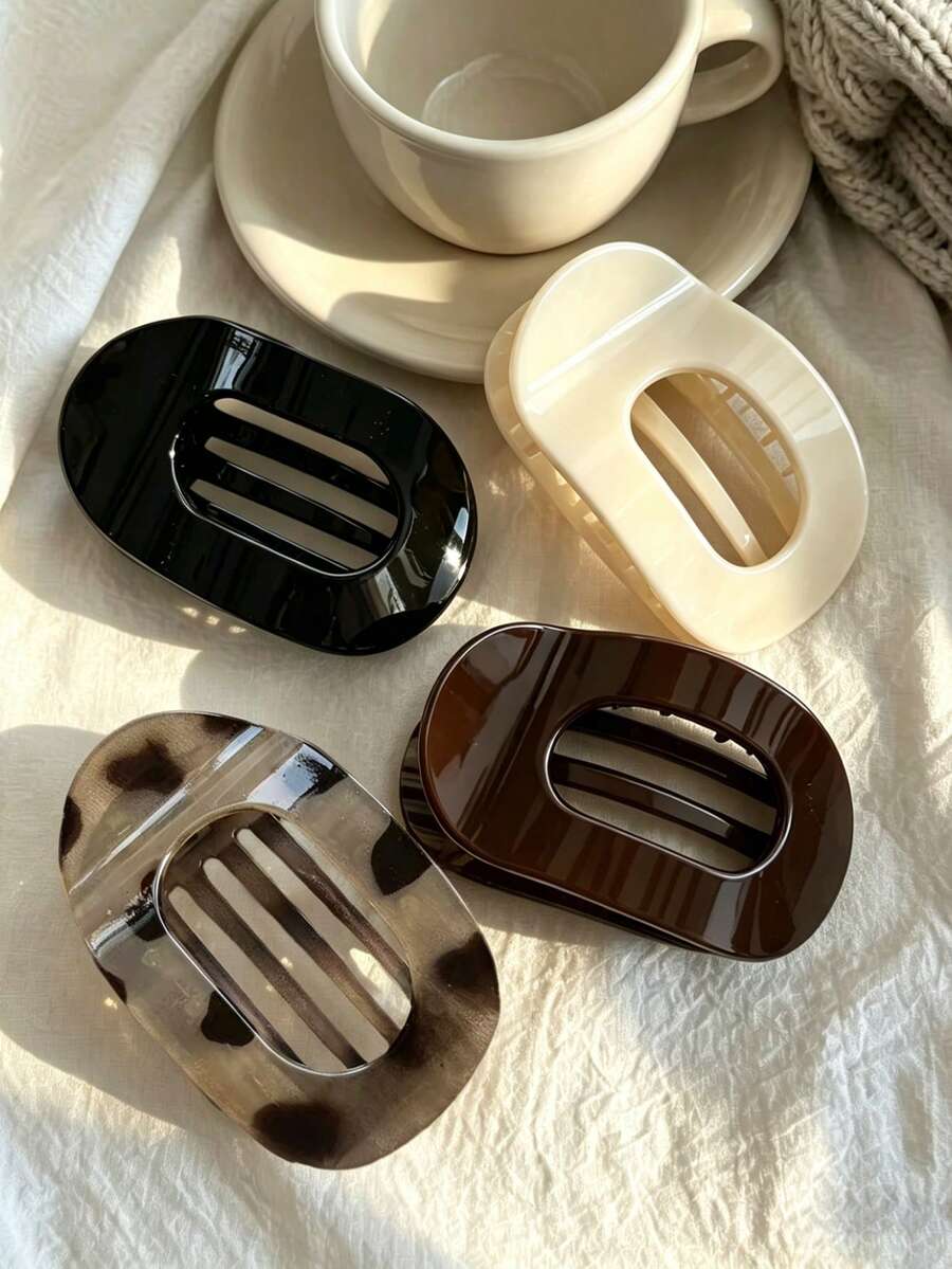 4/1pc Women's Black, White And Brown Tortoise Shell Plastic Lightweight Hair Clips, Suitable For Bathing, Washing Face And Matching Outfits - Multicolor - View 1