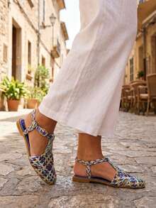 Women's Fashion Flat Sandals - Blue - View 1