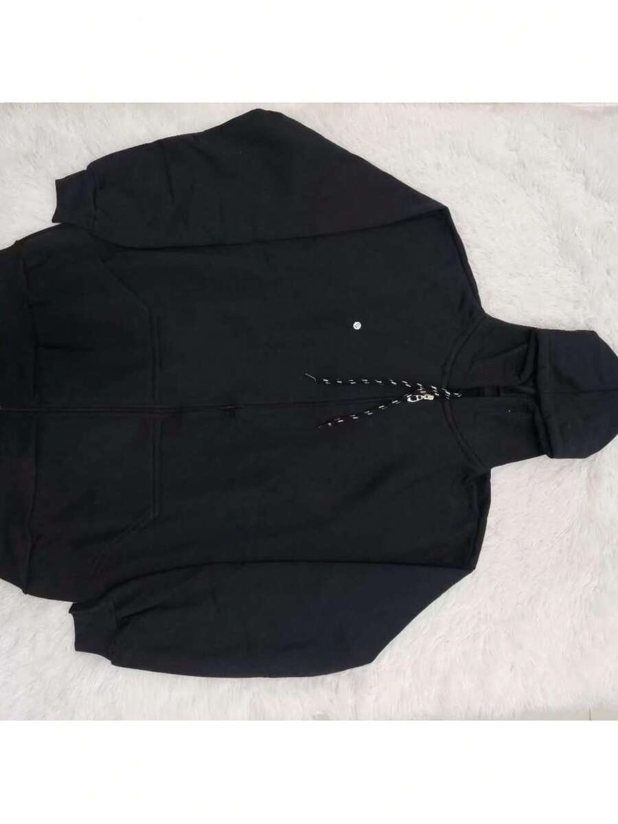R&S Men's Plus Size Basic Plain Fleece Sweatshirt (Sizes G1, G2, G3) With Hood, Zipper, And Pocket - 黑色 - 查看 1