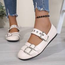 Teens' British Style Double Buckle Shoes, Round Toe Mary Jane Shoes, Retro School Uniform Shoes, All Season - Beige - View 13