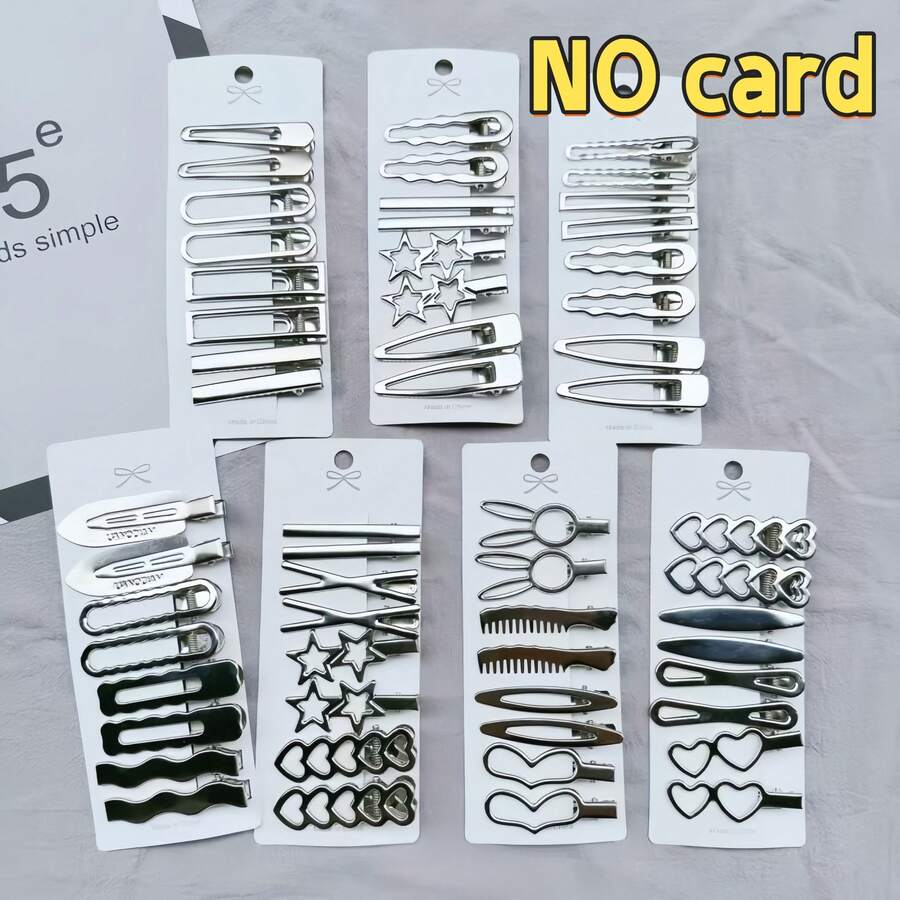 一套女士金属发夹,韩式简约发爪,优雅学生妹刘海/侧边发夹,适合海滩、日常、室内/室外、通勤等场合。 - 銀色 - 查看 1