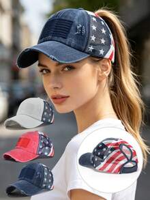 1pc Women's Solid Black Color Breathable Mesh Back Adjustable Baseball Cap, Summer Halloween,Beach,Hat - Multicolor (quick-drying) - View 4