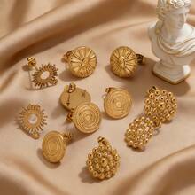 6 piezas Pendientes de aro redondos huecos de acero inoxidable de moda, accesorios de joyería DIY para manualidades y regalos - pendientes - Ver 9