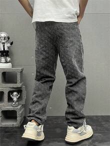 Plus Size Men's Personalized Crochet Denim Jeans - Grey - View 2