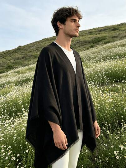 1 Stück Herren minimalistische einfarbige Casual Poncho Cape, leicht für den Outdoor- & Alltagsgebrauch, Frühling/Herbst, Urlaub, Reisen