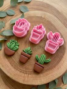 Cute Succulent & Cactus Clay Cutters Set, Plant Polymer Clay Molds, DIY Craft Tools For Nature Inspired Jewelry Making - Pink - View 3