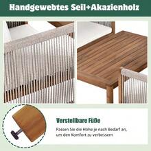 Lounge Set, Garden Furniture Set, With Comfortable Cushions, Seating Group, Patio Furniture Set, Double Sofa, 2 Armchairs And Table, Outdoor, Table And Chairs, Rattan Look, Acacia, Beige - Beige - View 6
