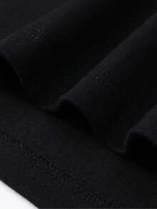 [Tiemu Premium Selection] 100% Cotton Printed T-Shirt, Ribbed Collar With Turn-Up, Durable Pure Cotton Short Sleeve T-Shirt, Chinese Style, Modern, Multicolor Letter Print, Summer, Versatile, Plus Size, Couple's. - 黑色 - 查看 4
