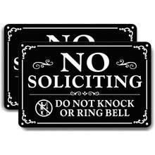 No Soliciting Sign Front Door 9*6 Inches, 2 Pack Self-Adhesive Aluminum Metal Do Not Knock Or Ring Bell Sign, Weatherproof Rustproof No Soliciting Signs House Yard Business, Fade Resistant - 1 - View 1