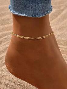 1pc 18K Gold Plated Stainless Steel Personalized Hip-Hop Cuban Link Anklet, Suitable For Women's Daily And Beach Wear - Gold - View 6