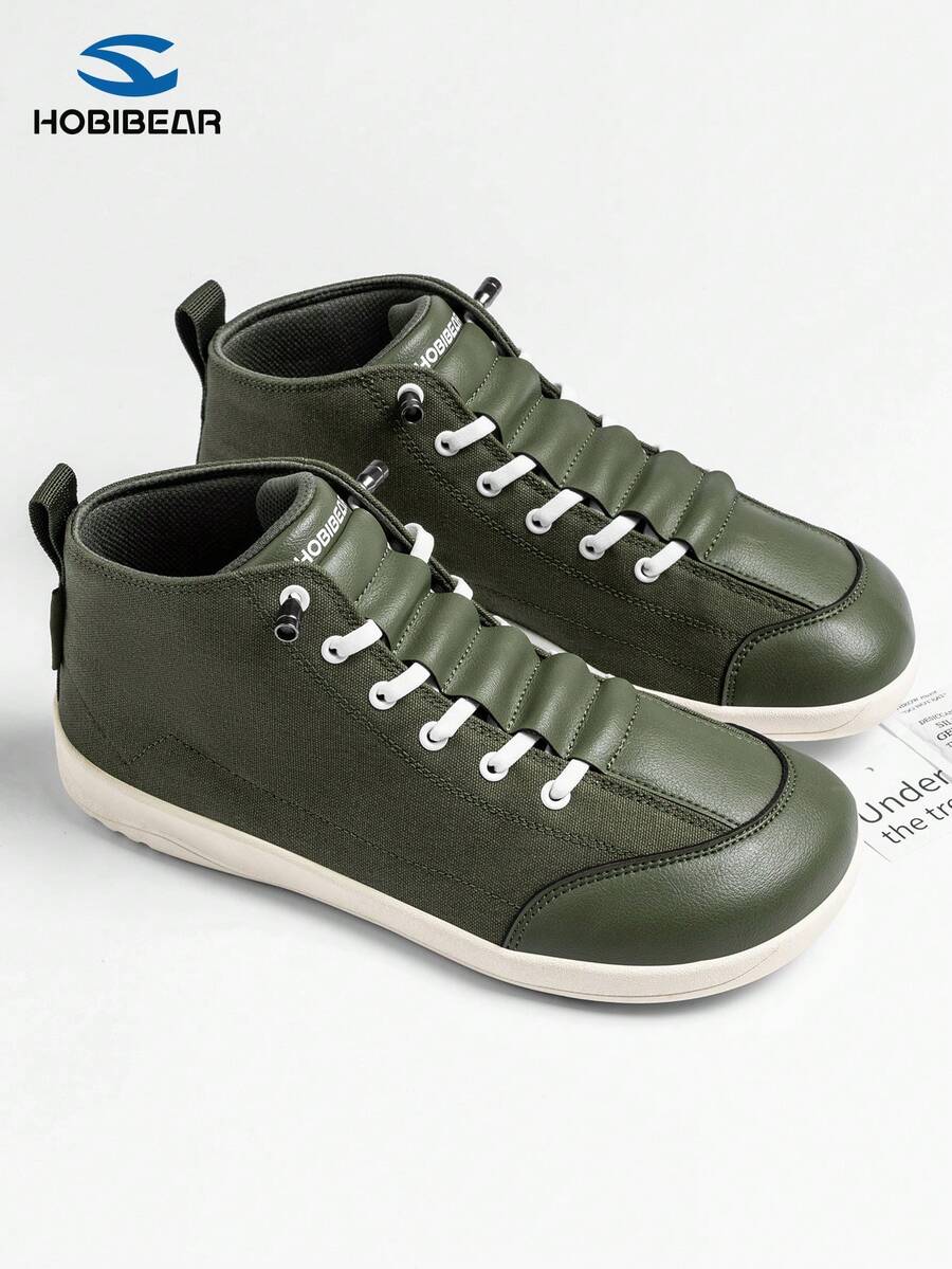 HOBIBEAR Unisex Barefoot Wide Fit High-Top Sneakers, Elastic Laces, Casual Shoes Suitable For Campus And Commuting - Army Green - View 1