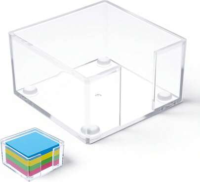 Grevosea Clear Acrylic Sticky Note Holder, 3.2 X 3.2 Inch Notepad Dispenser Self Stick Notes Pad Dispenser Desk Organizer Accessories For Office School Home Desk Organizer