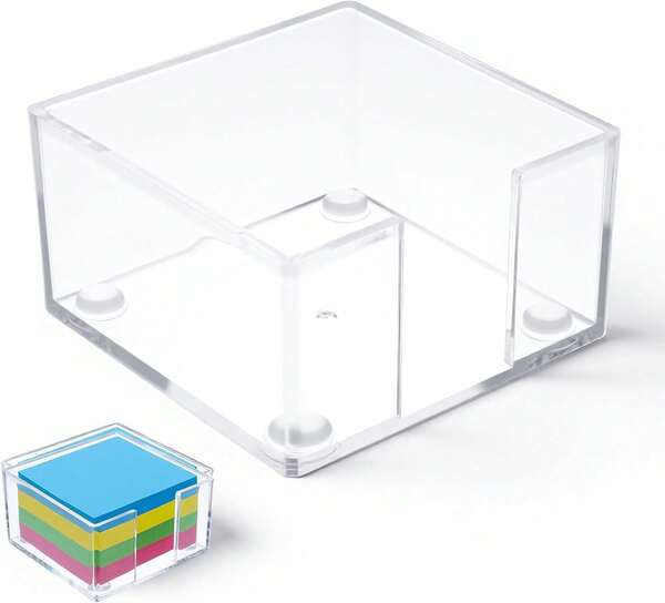 Grevosea Clear Acrylic Sticky Note Holder, 3.2 X 3.2 Inch Notepad Dispenser Self Stick Notes Pad Dispenser Desk Organizer Accessories For Office School Home Desk Organizer