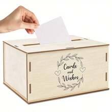 1pc Wooden Wedding Card Box, Romantic Elegant Pattern, Holds 100-125 Cards, Suitable For Wedding And Bridal Gifts - Multicolor - View 3