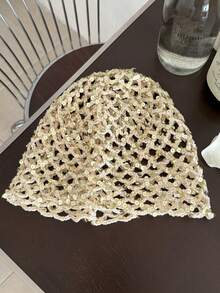 Sombrero de cubo con lentejuelas estilo INS para mujer, sombrero de cubo tejido hueco - A - Ver 9
