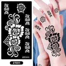 4pcs Floral Tattoo Stencil Stickers, Plant Hollow Temporary Tattoo Template For Arm, Leg, DIY Body Art Painting Party - Black - View 16