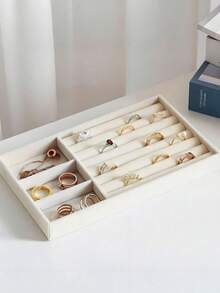 9-In-1 Velvet Jewelry Tray, Stackable Jewelry Box, Multi-Functional Organizer Tray, Cosmetic Storage Tray With Separate Compartments, Jewelry Display Stand For Earrings, Necklaces, Bracelets, Rings, Hair Clips, Ideal Gift For Valentine's Day - Beige - View 8