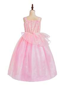 Bộ 6 món gồm váy công chúa màu hồng voan đính sequin không tay, băng đô, đũa phép, túi xách, thích hợp cho lễ Giáng sinh và tiệc hóa trang. - Hồng - Xem 4