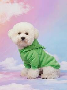 Care Bears X PETSIN 1件装爱心熊宠物连帽衫，可爱3D立体耳朵印花装饰，绿色加厚保暖舒适宠物连帽服 - 綠色 - 查看 2
