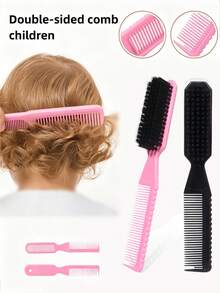 3/1pc - Double-Sided Styling Comb, 2-In-1 Hair Brush For Baby & Kids, Suitable For Hairstyling, Quick Hair Cleaning, And Soft Neck Dusting - Multicolor - View 1
