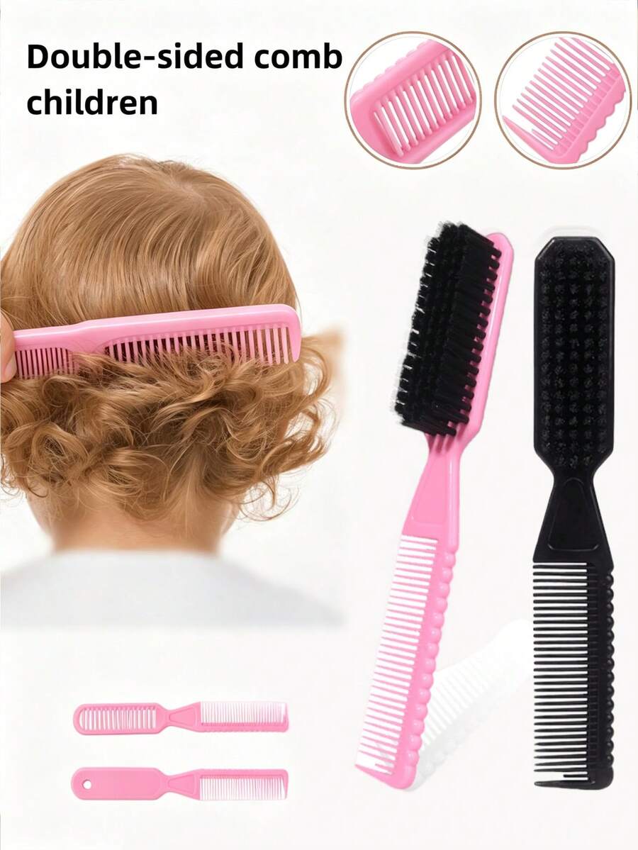 3/1pc - Double-Sided Styling Comb, 2-In-1 Hair Brush For Baby & Kids, Suitable For Hairstyling, Quick Hair Cleaning, And Soft Neck Dusting - Multicolor - View 1