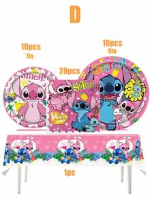 Bộ đồ dùng tiệc chủ đề Lilo & Stitch màu hồng đậm, bao gồm đĩa, cốc, khăn ăn, khăn trải bàn, quà tặng nhỏ, đồ trang trí tiệc và bộ đồ ăn dã ngoại/cắm trại. - Nhiều màu - Xem 14