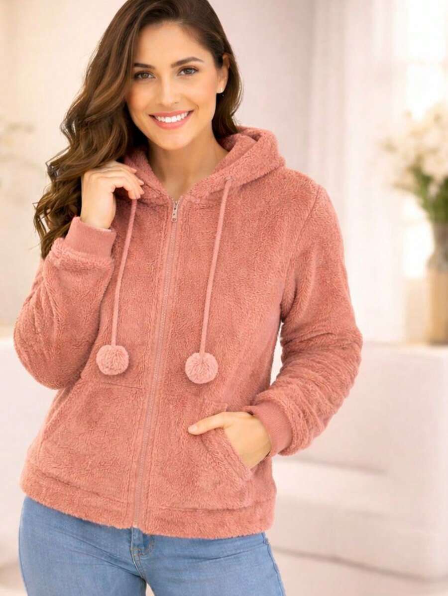 Women's Fleece Sweatshirt/Cold Weather Jacket - 卡其色 - 查看 1