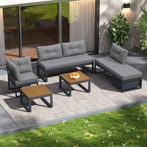 Multi-Purpose Garden Furniture Set With 3-Position Adjustable Backrest And Reclining Function, Thick Comfort Cushions, Storage Space And Weatherproof Polyester Cover – For Patio, Balcony And Garden. Dark Grey. - 灰色的 - 查看 1