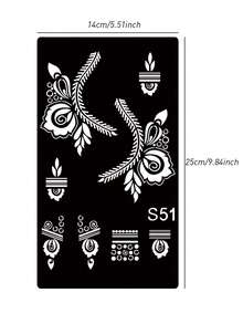 Șablon de tatuaj floral gol desenat manual Hana - model floral sexy, potrivit pentru mâini, pictură DIY, cerneală, autocolant reutilizabil pentru șablon de design Mandala, potrivit pentru machiaj de corp pentru femei și petreceri - Negru - Vizualizare 8