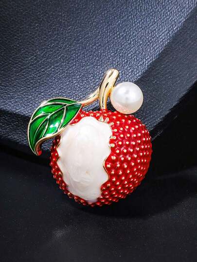 1枚仿荔枝胸针，配仿珍珠 - 创意徽章，可作包包/服装装饰，设计精致，百搭日常及派对服饰配饰