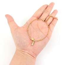 1条时尚经典心形字母天使金色不锈钢珠链手链，女士款 - 金黃色 - 查看 3