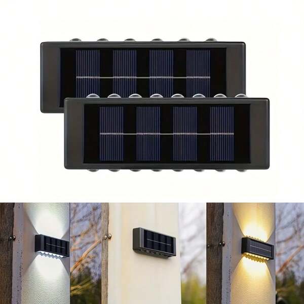 2件套16LED太阳能壁灯，现代户外长条LED灯带，适用于庭院/露台/外墙装饰照明