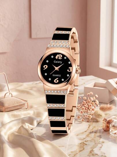1 pieza Reloj de cuarzo para mujer, de moda, elegante, de lujo ligero, con esfera de marcas minimalistas con diamantes, para uso diario, decoración de fiestas o como regalo de San Valentín, aniversario u otras festividades para amigas y madres