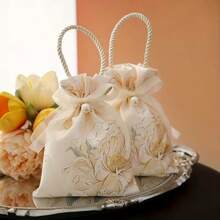 4pcs Floral Pearl & Ribbon Candy Bags, Elegant Drawstring Gift Bags, Suitable For Weddings, Girls' Gifting, Birthdays, Mother's Day And Spring & Summer Festivals With Soft And Fresh Color Matching - Multicolor - View 5