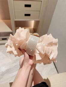 月光之夜手拿包，一款优雅复古杏色闪亮亮片水钻装饰手拿包，奢华蝴蝶结花瓣荷叶边设计单肩包，适合晚宴、约会、婚礼和正式场合，是送给女性朋友的完美礼物。 - 杏色 - 查看 6