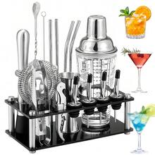 17-teiliges Cocktail-Shaker-Set Aus Edelstahl Mit Ständer – Professionelle Bar-Accessoires Für Zuhause & Partys, Ideales Geschenk Für Hobby-Barkeeper - Übersicht 1