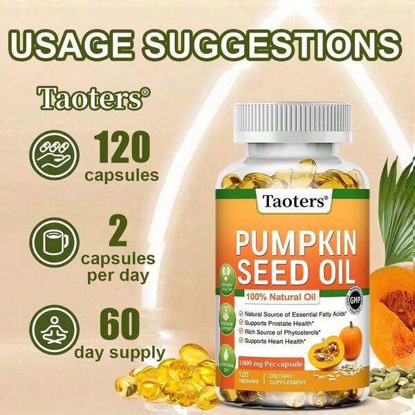 Bunkell Pumpkin Seed Oil Supplement, 1000 Mg Per Serving - Prostate Support - Supports Eye And Skin Health - 120 Capsules