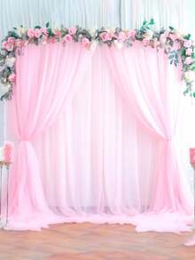 28pcs/4 Sets Pink Wedding Tulle Curtains, Hanging Sheer Curtains, Wedding Curtain Voile, Party Backdrop Decor, Stage Decor Tulle (With Clips), Wedding Accessories, Bridal Shower Party, Birthday Bridal Shower Photo Booth Photo Background, Perfect For Wedding, Birthday, Engagement And More Indoor/Outdoor Events - Pink - View 7