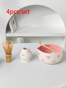 1pc/2pcs/4pcs/5pcs/8pcs Set New Pink Embossed Heart Matcha Bowl Tea Set, Highly Attractive Heart-Shaped Spout Bowl, Matcha Tool Combination Including Matcha Bowl, Whisk And Holder, Bamboo Scoop, Sieve, Suitable For Matcha Lovers And Beginners, Great Gift, Mother's Day Gift, Gift For Elders - Multicolor - View 16