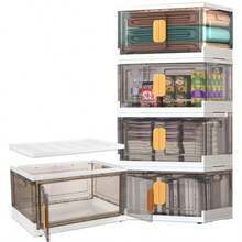 4pcs 160L Storage Boxes Stackable Foldable Plastic Storage Box Closet Organizers Stackable Transparent Plastic Storage Box With Lid And Door - Transparent - View 7