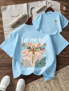 Graphic Tee For Preteen Girls "Let Me Tell You About My Jesus", Made Of Soft And Comfortable Fabric, Suitable For Outdoor Sports, Casual Wear, Street Style, Campus Style, Top - 黑色 - 查看 5