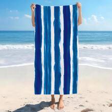 1pc Blue Striped Pattern Single-Sided Printed Beach Towel, Super Absorbent Microfiber Beach Blanket, Suitable For Travel, Swimming, Diving, Surfing, Yoga, Camping - Multicolor - View 3