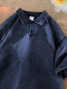 240g Washed Cotton Polo Shirt, Available In Various Colors. This Classic Short-Sleeved Polo Shirt Features A Double-Button Front Design, With A Retro Distressed Effect And Is Durable And Comfortable. - 藏蓝色 - 查看 3