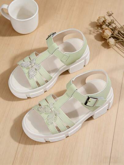 Giày sandal La Mã thời trang xuân/hè mới cho bé gái, đế cao, gót cao, trang trí nơ, kiểu dáng công chúa thanh lịch, phù hợp cho bé gái đi mua sắm hàng ngày, dự tiệc và đi biển - "Sandal cao gót trẻ em", "Sandal đế mềm trẻ em", "Sandal khuyến mãi trẻ em"