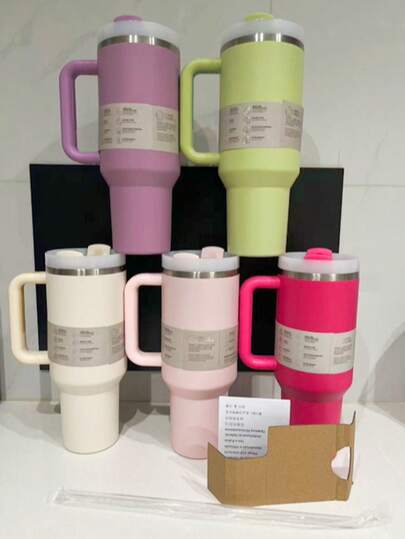 Compatible con el vaso de 40 onzas con asa, botella de agua de acero inoxidable con aislamiento de doble pared al vacío, recipiente de bebida de verano premium, frasco portátil y práctico, taza de viaje para café con hielo, para acampada al aire libre, senderismo, conducción, viajes, opción de regalo perfecta