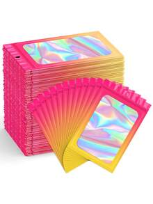 100pcs Holographic Transparent Plastic Bags, Cute Gradient Mylar Material, Earring Stud Jewelry Anti-Oxidation Bags, Holographic Iridescent Window Resealable Bags, Suitable For Small Businesses, Zipper Food Storage Bags For Packaging Snacks, Cookies, Candies, Jewelry Storage, Gummies, Cookies And Party Favors (Please Comment The Required Size And We Will Arrange It) - View 20