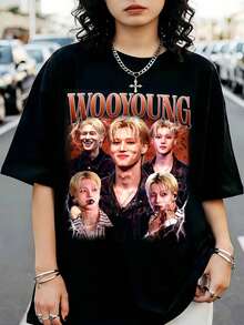 ATEEZS Jung Woo Young Vintage Bootleg K-Pop Graphic Casual Loose Fit T-Shirt - Black - View 6